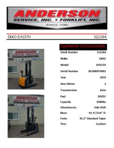 S12164 Ekko Eh15th Sales Sheet New 11012019 Anderson Forklift